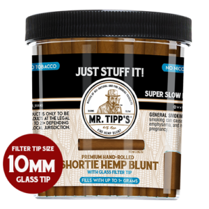 Mr. Tipp's Hemp Blunt Tubes "Shortie" with Glass Filter - 42 Count Pack - 10mm Two-poke Tip Fully Flushed
