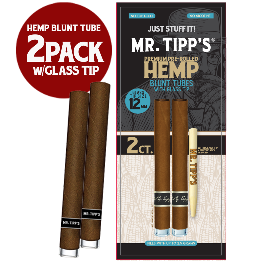 Mr. Tipp’s All-Natural Pre-Rolled Hemp Blunts with Glass Tips - 2 count Zipper Pouch Pack