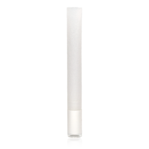 Prerolled bleached paper tube with glass filter tip.